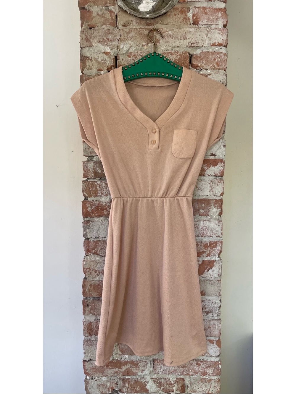 Peach V-Neck Short Sleeve Mini Dress with Pocket